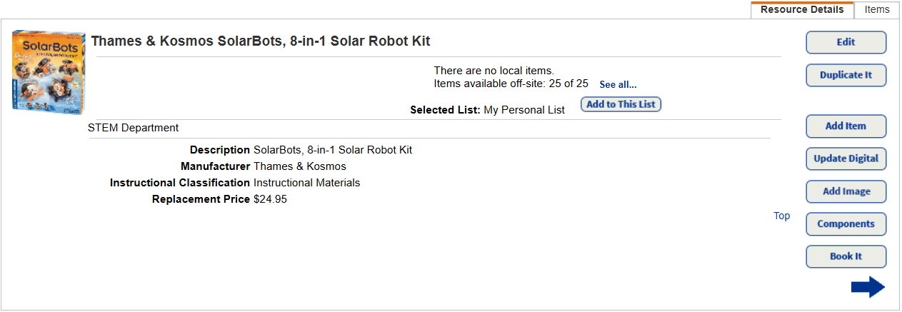 Resource Details sub-tab with Book It button.